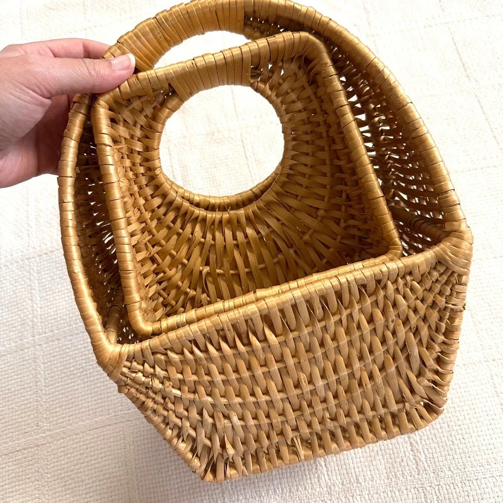 VTG Wicker Rattan Wall Pocket Basket Set Cottagecore Boho Decor
